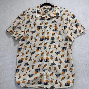 North Face Shirt Mens XL White Orange Floral Print Button Up Short Sleeve Cotton
